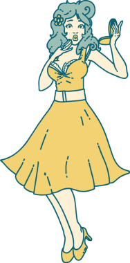 İkonik dövme stili. Bir insan tarafından çizilmiş, şaşırtılmış bir kız resmi.