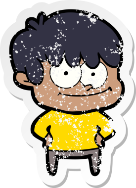 Bir insan tarafından çizilmiş mutlu bir çizgi film karakterinin sıkıntılı çıkartması.