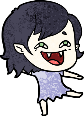 Bir insan tarafından çizilmiş gülen vampir kız çizgi filmi.