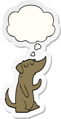 İnsan tarafından çizilmiş bir çıkartma olarak düşünce baloncuğu olan çizgi film köpeği.