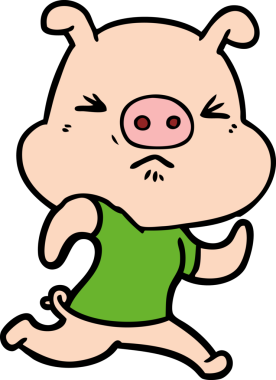 Bir insan tarafından çizilmiş tişört giyen kızgın bir domuz.