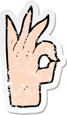 Çizgi filmin gerilimli retro çıkartması. Bir insan tarafından çizilmiş el hareketi.