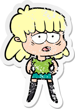 Bir insan tarafından çizilmiş yorgun bir karikatür çıkartması.