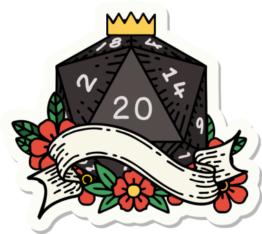 Bir insan tarafından çizilmiş 20 D20 zarının çıkartması.