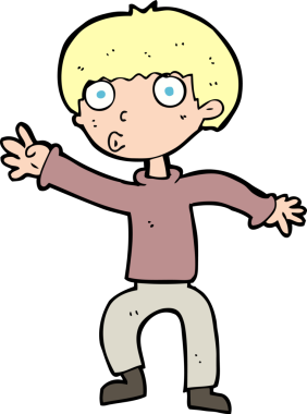 Çizgi filmci çocuk bir insan tarafından çizilmiş uyarı sallıyor.