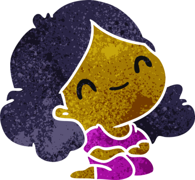 Bir insan tarafından çizilmiş sevimli bir kawai kızının eski çizgi film çizimi.