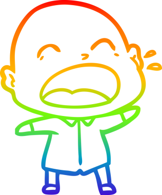 Gökkuşağı gradyan çizgi çizimi. Bir insan tarafından çizilmiş kel adam diye bağıran çizgi film.