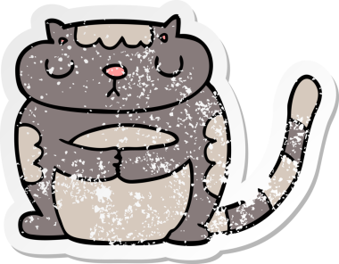 Bir insan tarafından çizilmiş şirin bir çizgi film kedisinin sıkıntılı çıkartması.