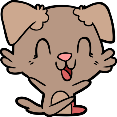 Bir insan tarafından çizilmiş gülen çizgi film köpeği.