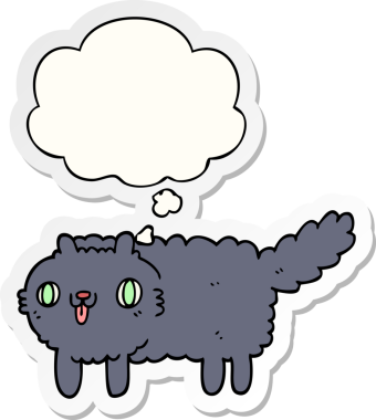 Düşünce baloncuklu çizgi film kedisi insan tarafından çizilmiş bir çıkartma.