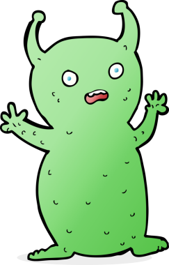 Bir insan tarafından çizilmiş komik küçük uzaylı çizgi filmi.