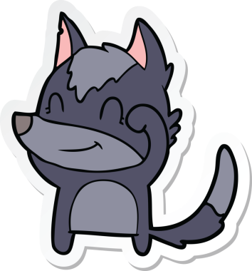 Bir insan tarafından çizilmiş dost canlısı bir kurt çizgi filminin çıkartması.