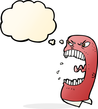 Bir insan tarafından çizilmiş düşünce baloncuğuyla bağıran öfkeli bir adam.