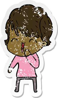 Bir insan tarafından çizilmiş, gülen bir karikatür çıkartması.