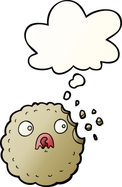 Bir insan tarafından çizilmiş yumuşak eğimli düşünce baloncuklu ürkek kurabiye çizgi filmi.