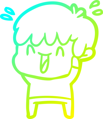 Bir insan tarafından çizilmiş gülen bir çizgi film karakteri çizimi.