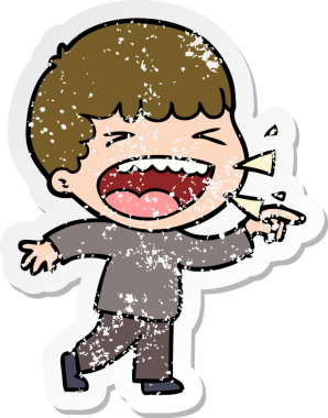 Bir insan tarafından çizilmiş gülen bir karikatür çıkartması.