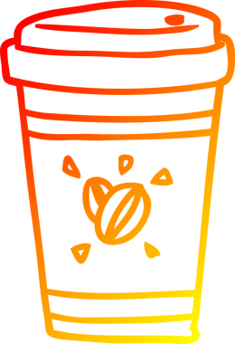 Bir insan tarafından çizilmiş bir fincan hazır kahvenin sıcak gradyan çizimi