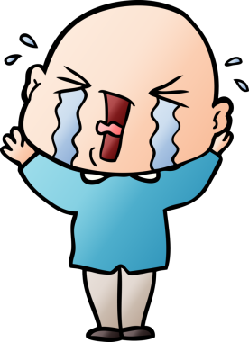 Bir insan tarafından çizilmiş ağlayan kel bir adam.