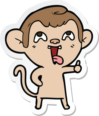 Bir insan tarafından çizilmiş çılgın bir maymun çıkartması.