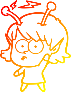 Bir insan tarafından çizilmiş bir uzaylı kız çizgi çizimi.