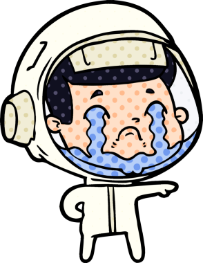 Bir insan tarafından çizilmiş ağlayan astronot çizgi filmi.