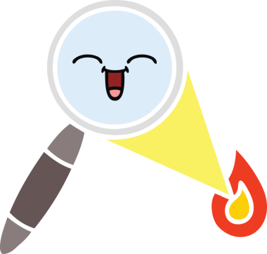 Bir insanın çizdiği büyüteçin düz renkli retro karikatürü