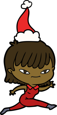 Bir insan tarafından çizilmiş Noel Baba şapkası giyen bir kadının el çizimi.