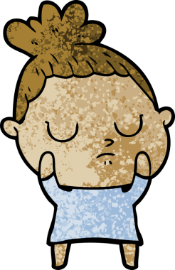 Bir insan tarafından çizilmiş sakin bir kadın çizgi filmi.