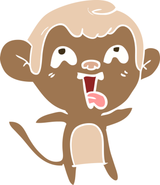 Bir insan tarafından çizilmiş düz renk çizgi film maymunu.