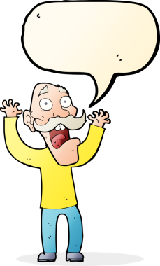 Karikatür ihtiyarı bir insan tarafından çizilen konuşma baloncuğundan korkar.