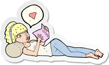 Bir insan tarafından çizilmiş kitabını seven bir çizgi film kadınının çıkartması.