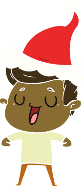 Bir insan tarafından çizilmiş Noel Baba şapkası giyen bir adamın mutlu el çizimi düz renk çizimi.