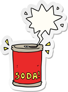 Bir insan tarafından çizilmiş konuşma balonu etiketli karikatür soda kutusu.