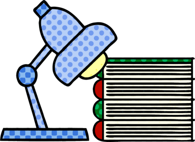 Bir insan tarafından çizilmiş ders kitabı ve lambanın çizgi filmi.