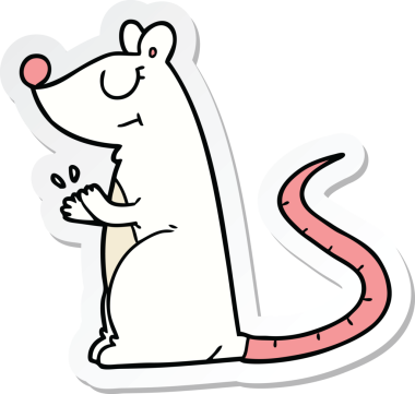 Bir insan tarafından çizilmiş beyaz bir farenin çıkartması.