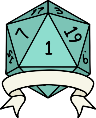 Retro Dövme Biçimi Doğal Bir d20 zar bir insan tarafından çizildi