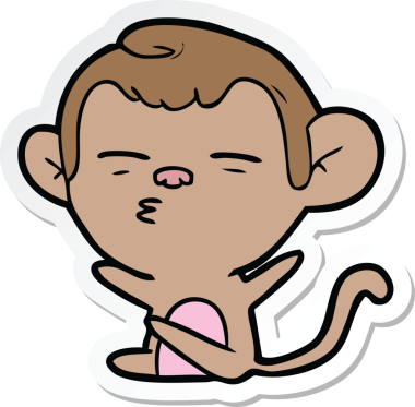 Bir insan tarafından çizilmiş şüpheli bir maymunun çıkartması.