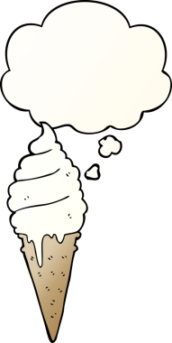 Düşünce baloncuklu çizgi film dondurması bir insan tarafından çizilmiş.