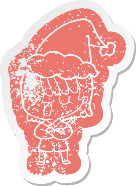 Bir insan tarafından çizilmiş Noel Baba şapkası giyen bir kadının garip bir karikatürü.