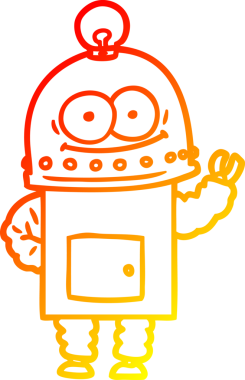 Bir insan tarafından çizilmiş ampullü mutlu bir robot çizimi.