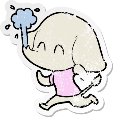 Bir insan tarafından çizilmiş su püskürten şirin bir filin sıkıntılı çıkartması.