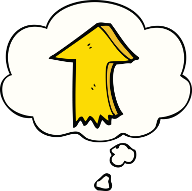 Bir insan tarafından çizilmiş düşünce balonlu bir ok.