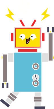 Bir insan tarafından çizilmiş düz renkli bir robot karikatürü