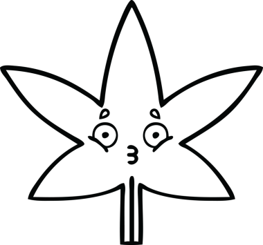 Bir insan tarafından çizilmiş marihuana yaprağının çizgi çizimi