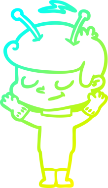 Bir insan tarafından çizilmiş dost canlısı bir uzay adamının soğuk çizgi çizimi.