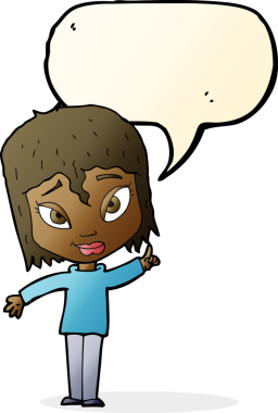 Bir insan tarafından çizilmiş konuşma baloncuğu fikri olan bir karikatür kadın.