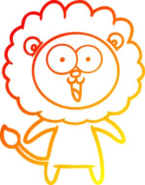 Bir insan tarafından çizilmiş mutlu çizgi film aslanının sıcak çizgi çizimi