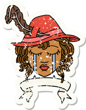 Retro Dövme Tarzı Ağlayan İnsan Ozanı Bir insan tarafından çizilmiş pankartıyla