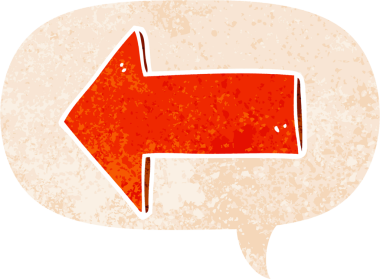 grunge ile konuşma balonu ile çizgi film ok bir insan tarafından çizilmiş sıkıntılı retro biçimi